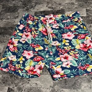 Denim & Flower Floral Athletic Shorts - Navy and Pink